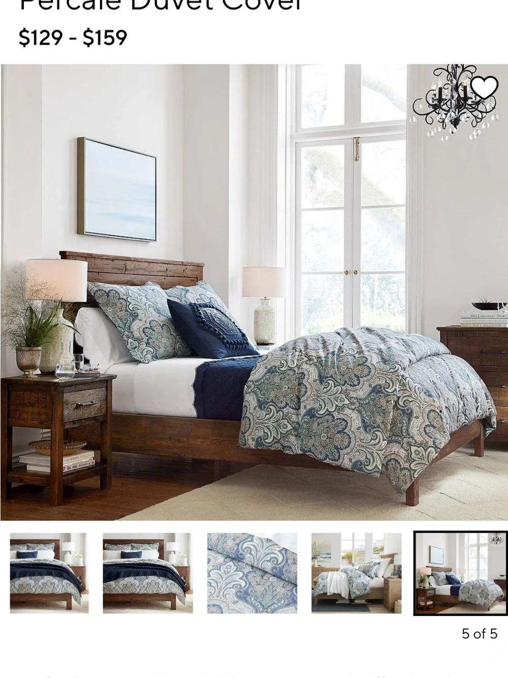 Pottery Barn Blue Paisley Percale Duvet Cover - Classic Blue.